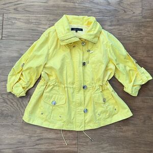 Anne Klein Jacket Size XL Yellow Utility Pockets 3/4 Sleeve Cinched Waist